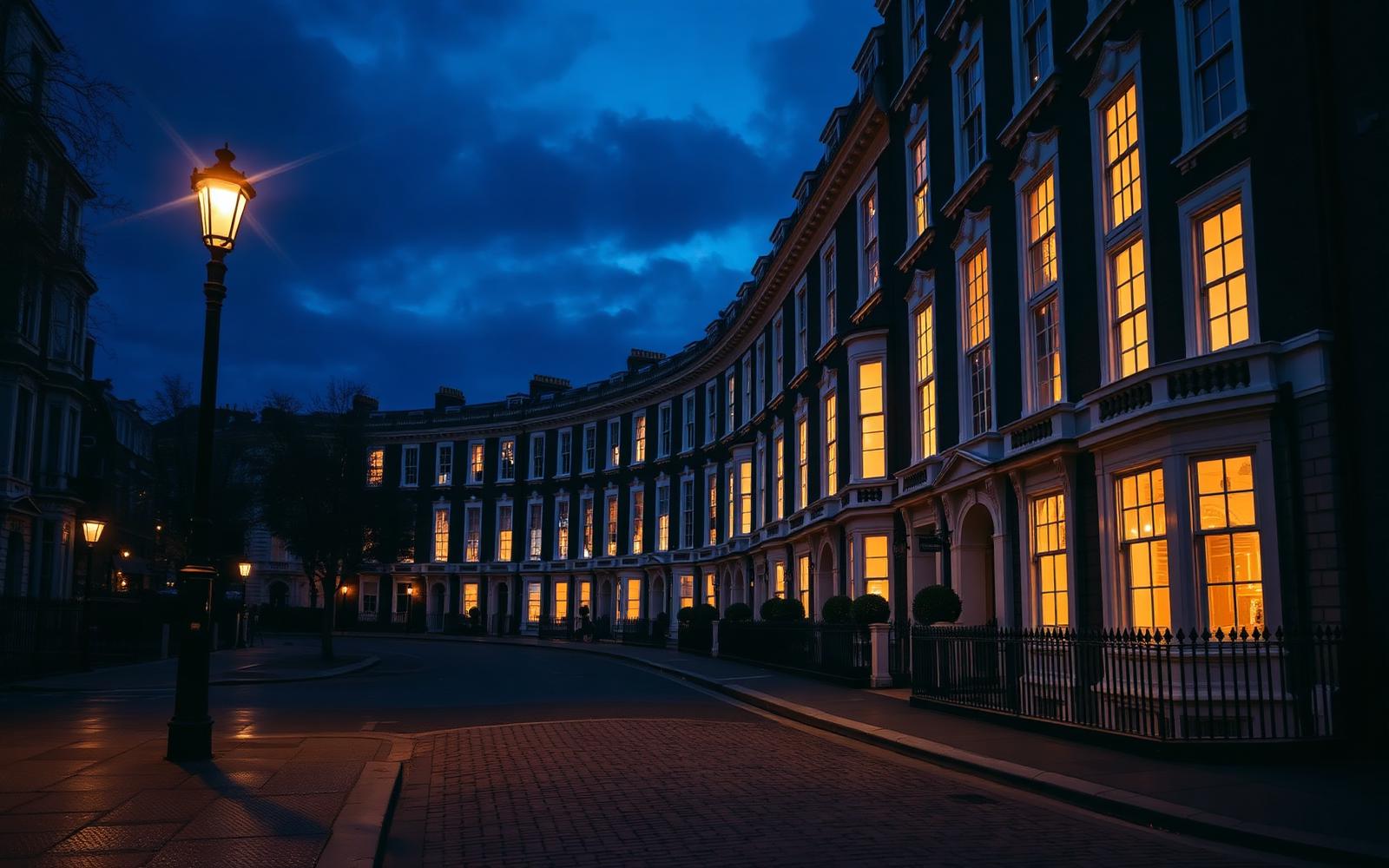 Elegant London townhouse at dusk